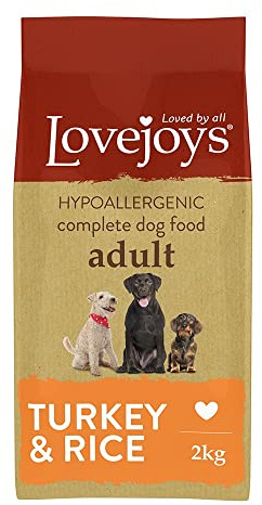 Lovejoys Complete Dry Dog Food Hypoallergenic Recipe, Turkey & Rice, 2kg - Wheat-Free Dried Dog Biscuits and Sensitive Dog Food Dry