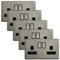 5 x Double Wall Socket Switched Gloss Brushed Chrome 2 Gang Screwless 13a Double Pole N410DME