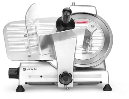 HENDI Aufschnittmaschine, Profi Line 220, Messerdurchmesser: 220mm, Allesschneider, Stufenlos einstellbare Schnittstärke (0-12mm), 220-240V/280W, 506x435x(H)347mm, Aluminium, Edelstahl