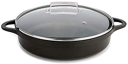 Valira Cazuelas - Cazuela Premium de 28 cm baja hecha en España, aluminio fundido con antiadherente reforzado, apta para inducción, incluye tapa y asas