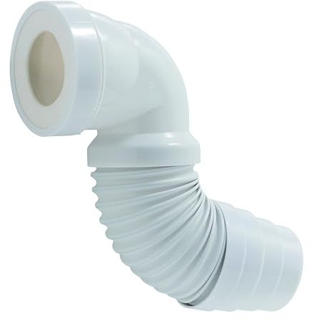 Wirquin 70718863 - Tubo de inodoro en ángulo adaptable a casi todos los inodoros con cuerpo extensible para pegar, color blanco