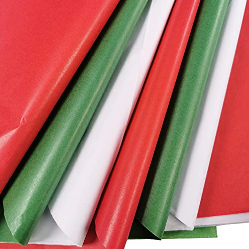 60 Christmas Tissue Paper Sheets Red, Green & White – Large Gift Wrapping Tissue Paper for Festive Crafts & Gift Wrap, 70 x 50 cm