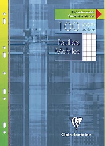 Clairefontaine 17322C Un Étui de Feuillets Mobiles Perforés - A4 21x29,7 cm - 100 Pages Petits Carreaux avec Marge - Papier Blanc 90 g - Étui Réutilisable