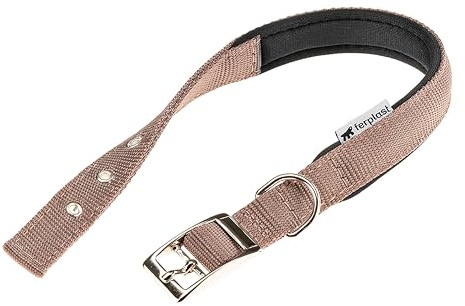 Ferplast Hundehalsband, Größe M, verstellbar, gepolstert, Nylon, Metallschnalle, Halsumfang 32–39 cm, Braun