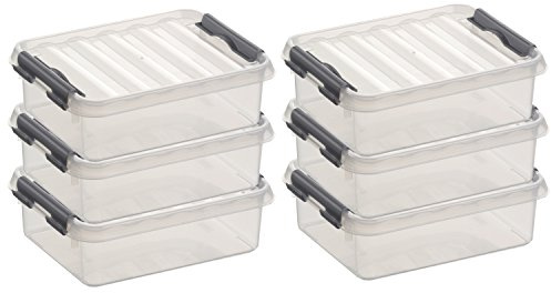 6x SUNWARE Q-Line Box - 1 Liter - 200 x 150 x 60mm - transparent/silber