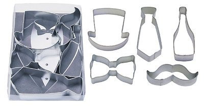 R&M International 1933 Handsome Gents Cookie Cutters, Bow Tie, Top Hat, Moustache, Champagne Bottle, Neck Tie, 5-Piece Set