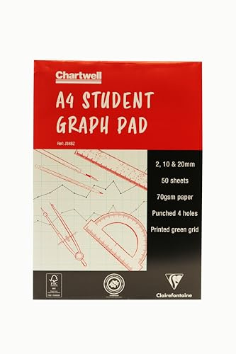 Clairefontaine - Ref J34BZ - Chartwell Graph Pad (Contains 50 Sheets) - A4 (210 x 297mm) Sized, 2, 10 & 20mm Square Rulings, 70gsm Punched Paper, FSC-Certified