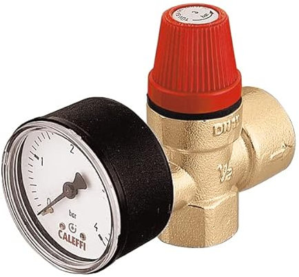 Caleffi 313 - Safety Valve with Pressure Gauge Female-Female 1/2 3bar