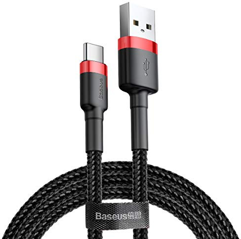 Baseus - Cable USB a USB-C 3 A, carga rápida y transferencia de datos, Rojo/Negro, 0,5 m