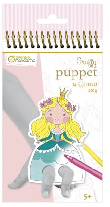 Avenue Mandarine GY008O Malblock Graffy Puppet, 250g Zeichenpapier mit je 12 Motiven x 2, ideal für Kinder ab 5 Jahren, 1 Stück, Prinzen und Prinzessinen, Schwarz / Weiß