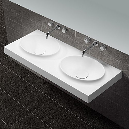 Lavabo Suspendu Double Vasque Moulées Blanc Mat, 120x50cm, Composite, Origin