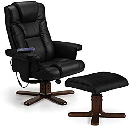 Julian Bowen Malmo Heat Massage Recliner and Footstool, Upholstered,Faux Leather, Black