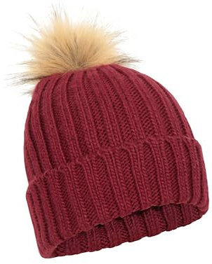 Mountain Warehouse Geneva Fur Lined Womens Fluff Beanie - Lightweight, Compact, Easy to Pack, Soft Fleece Lining & Fluffy Pom Pom - Ideal for Red (Fur Lined) ONE
