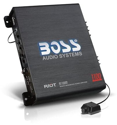 BOSS Audio Systems Amplificatore monoblocco per Auto R1100M - 1100 Uscita Elevata, 2-8 Ohm Stabile, ingressi di Livello Basso/Alto, Crossover Passa-Basso, Alimentazione MOSFET