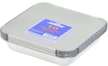 Caterpack Foil Trays With Lids, Large, Disposable Food Containers, 23cm x 23cm, Pack of 10