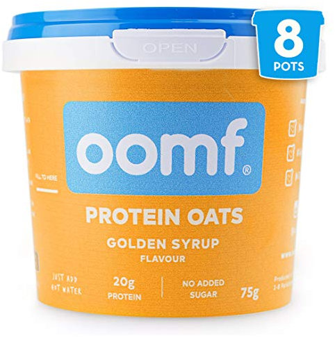 Oomf Protein Porridge to Go, Pack of 8 x 75g, Porridge Pots, Breakfast on the Go, 20g Whey Protein per Pot, No Added Sugar, No Artificial Flavours or Ingredients, Golden Syrup Flavour