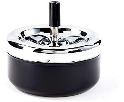 Riesiger eleganter moderner schöner Drehaschenbecher Windaschenbecher 13 cm schwarz chrom silber