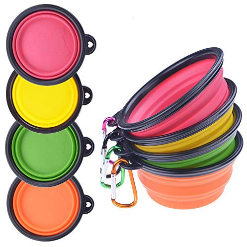 Lot de 4 bols PetBonus en silicone pliable pour animal domestique - Gamelles de voyage pour chien et chat - Sans BPA -Passent au lave-vaisselle - 4 couleurs