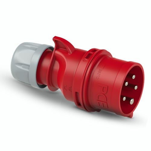 PCE 7015-6 CEE-Phasenwender Shark Stecker 16A 5p 6h IP44 Starkstrom | 5-poliger CEE-Stecker, schlagfestes PA6-Gehäuse, Schraubklemmen für 200-415V, ideal für Maschinen und Baustellen