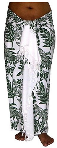 Wogeka Sarong – Blickdichtes luftiges Strandtuch in Grün Weiß für Damen & Herren als Pareo Wickelrock Cover Up Strandkleid Wrap für den Strand 01