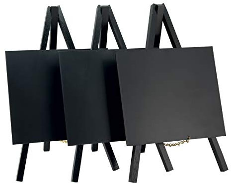 SECURIT - Mini Kreidetafelstaffelei Buche 3er-Set + Kreidemarker - Ständer aus lackiertem Holz - Für Cafés, Bars, Restaurants, Geschäfte - 24,4x15x13,5cm - Schwarz