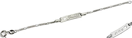 GravUp 925 Sterling Silber Figaro Armband mit Herz 19 cm mit Diamant Gravur auf der Vorderseite oder beidseitige Gravur