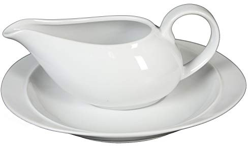 Set de 4 salseras con Plato de Porcelana, Blanco