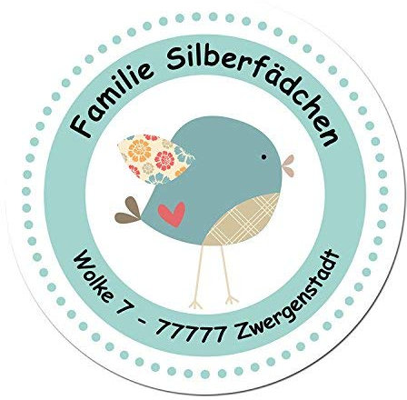 Papierdrachen 24 individuelle Aufkleber für Kinder - Motiv Vögelchen - personalisierte Sticker - Adresse Schule Einschulung