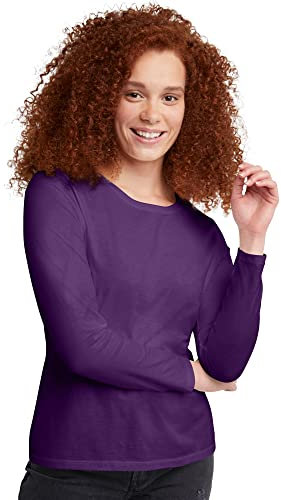 Hanes Women's Originals Long Sleeve Cotton T-Shirt, Lightweight Crewneck Tee, Modern Fit, Violet Splendor, M