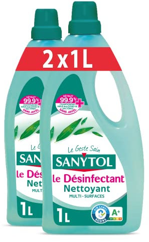 Sanytol - Désinfectant Nettoyant Multi-Usages Sols et Surfaces - Parfum Eucalyptus - 1 L - Lot de 2 - Bactéricide, Virucide, Fongicide - Sans Javel, Air Label Score A+