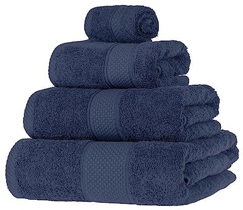 HOMESCAPES Navy Blue Turkish Cotton 4 Piece Towel Set Soft & Absorbent 500 GSM Heavyweight Face Cloth, Hand Towel, Bath Towel & Bath Sheet Towel Bale