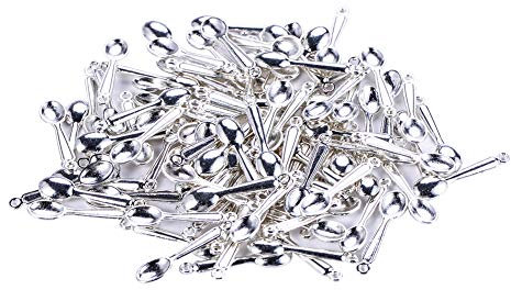 HOUSWEETY 90 Silver Plated Spoon Charm Pendants 24x6mm-Jewellery Making Findings,DIY Crafts