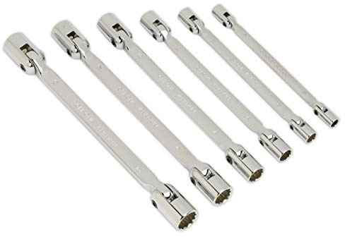 Sealey AK635 Metric Double Flexi-Head Socket Spanner Set, Silver, Set of 6 Piece