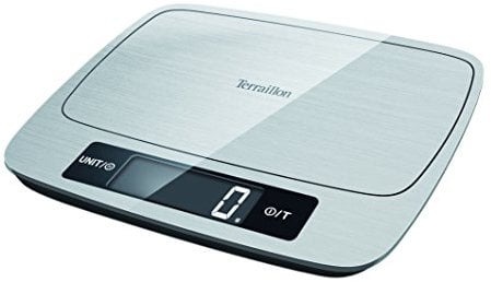 TERRAILLON - MY COOK 15 INOX- Blance de cuisine électronique, Large plateau Inox de 25 x 20 cm, Revêtement Anti-trace, Ecran LCD rétro-éclairé, Capacité 15 kg, Graduation 1 g, Inox
