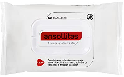 ANSOLLITAS - 50 Unidades Toallitas Húmedas con Aloe Vera - Zona de Hemorroides, Cuidado Personal, Origen Vegetal, Alivia Irritación y Escozor, Limpieza Suave y Eficaz, 100% Natural