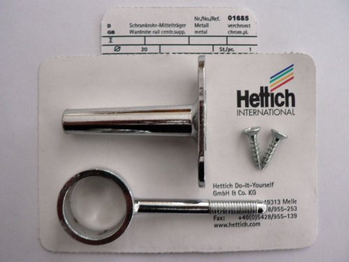 Hettich Schrankrohr-Mittelträger für Fachbodenmontage, für rundes Schrankrohr Ø 20 mm, höhenverstellbar, mit Schrauben, verchromt, Rohr-Ø 20 mm, 1 Stück, Artikelnr. 1685