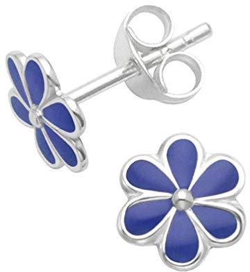 Heather Needham Silver 925 Sterling Silver Flower stud earrings - Size: 7mm - Royal Blue Enamel - FULLY GUARANTEED - Please contact us. Gift Boxed 5578DB