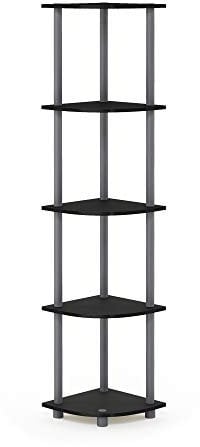Furinno Turn-N-Tube 5 Tier Corner Display Rack Multipurpose Shelving Unit, Black/Grey