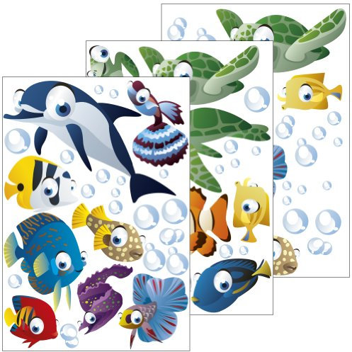 GESCHENKE-FABRIK Wandsticker mit Motiv 'Unterwasserwelt/Fische/Ozean' - Wandtattoo für Zimmerwände - Kinder- und Jugendzimmer (Junge oder Mädchen) - 75-teiliges Set auch als Geschenk