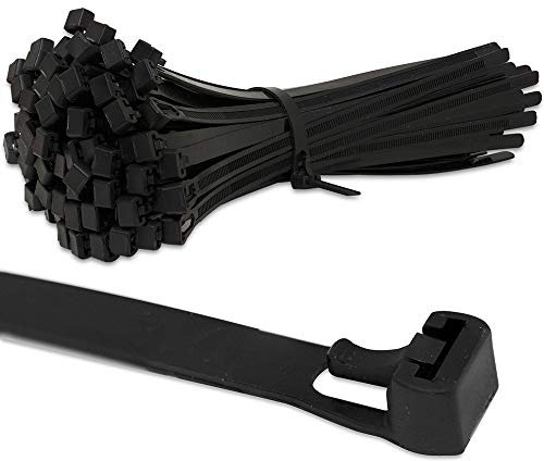 Kafton's Releasable/Reusable Cable Ties (7.6mm x 370mm) Pack of 100, UL Approved, Perfect for Tidying Computer & Network Cables, Plant Support, Wrap DIY, Drain Snake, Gardening, Office (Black)
