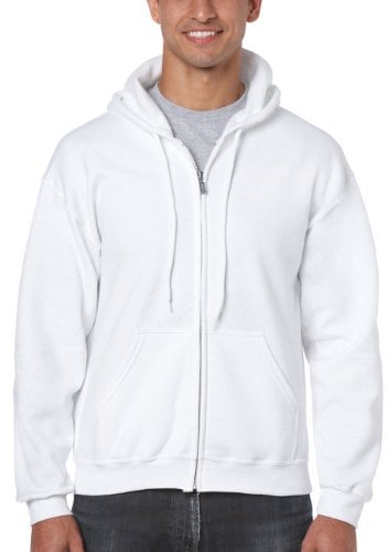 GILDAN Herren Adult 50/50 Cotton/Poly. Full Zip Hooded Sewat Sweatshirt, Weiß (White), Large (Herstellergröße: L)