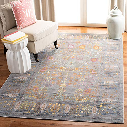 SAFAVIEH Valencia Collection Accent Rug - 4' x 6', Grey & Multi, Boho Chic Distressed Design, Non-Shedding & Easy Care, Ideal for High Traffic Areas in Entryway, Living Room, Bedroom (VAL108C)