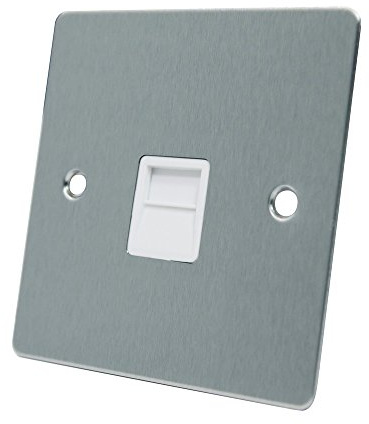 AET FSCTELSWH Satin Chrome Flat Telephone Slave BT Phone Secondary Extension Socket with White Insert