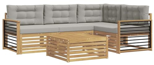 vidaXL Outdoor-Sofagarnitur 6 pcs Weiß und Hellgrau Polyester, Patio Loungeset, modernes Sofa für draußen, wetterbeständiger Gartenspaß, Bequeme Terrassenmöbel