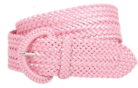 Ceinture ronde tressée métallique douce fabriquée à la main de 2 pouces de large, rose, L/XL (36/38 taille)