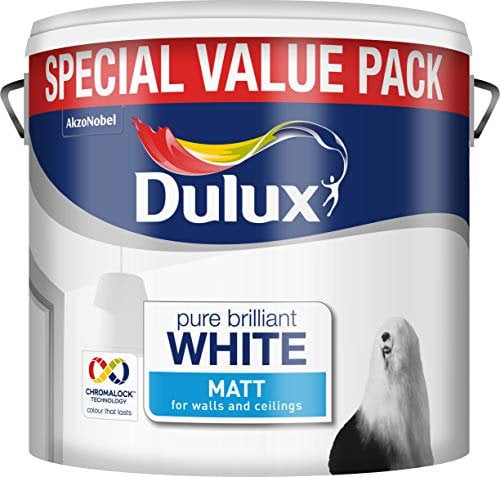 Peinture mate Dulux - 3 L - Blanc pur brillant, blanc, 500006