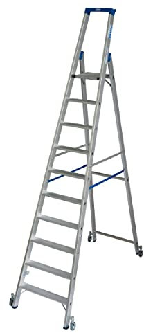 KRAUSE ldc661 Stehleiter Standard mit Rollen, 10 Trittstufe, 4.35 m Höhe Leiter, 3 m Höhe Stehleiter, 2.35 m Höhe letzte Sprungbrett