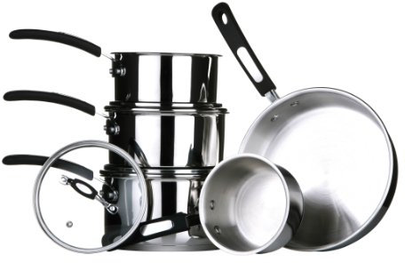 Premier Housewares Series Set of Stainless Steel Cookware Kitchen Set 5 Piece Cooking Pans Kitchen Steel Cookware Set Heat Resistant Cookware Set
