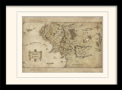 The Hobbit Middle Earth Map A3 Framed and Mounted Print