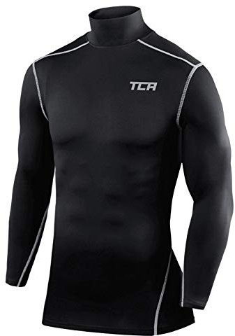 TCA Men Long Sleeve Compression Shirt, Athletic Workout Sports Undershirt Base Layer Top - Black, M